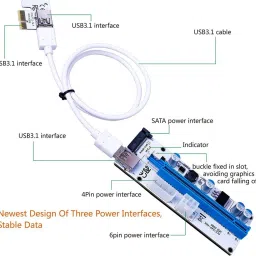Xsentuals STC PCIe Riser Adapter VER 008S PCI-E 16x to 1x 60 cm USB 3.0 Extension Cable and 4 Pin 6 PinB-SATA Power -Ethereum Mining ETH GDDR4 16 GB NVIDIA Chipset 64 bit 120 MHz Graphics Card image 4