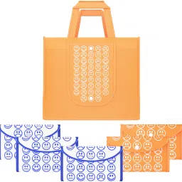 Pack of 6 Smile Foldable Grocery/Shopping Bags For Women | Orange & White Blue Pack of 6 Grocery Bags-image-34