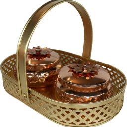 Iron Decorative Basket with Rose Gold Jars 1 Gold Basket 2 Rose Gold Jars with Lids Storage Basket-image-67