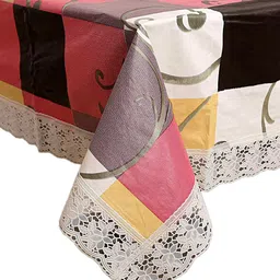 Kuber Industries Cream-Coloured & Pink Printed 4-Seater Rectangular Table Cover image 4