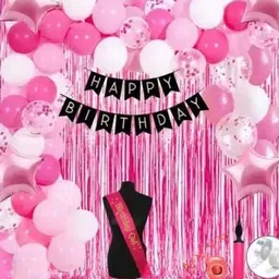 party breeze Solid Pink Theme Birthday Decoration Kit Set Items Combo Balloons for Girls-picture-39