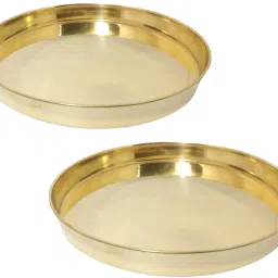 Brass Traditional Dinner Plate / Thali / Heavy Gauge Khumcha / Full Plate Set of 2 pc For Pooja & Serving Purpose ( Plain Design Tableware & Serveware , [ 11 inch ] 27 cm Each) - 2 Pieces Dinner Plate-image-37