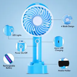MZ K5 (RECHARGEABLE PORTABLE USB FAN) With Built-In Mobile Stand 1200mAh Battery USB Fan image 2
