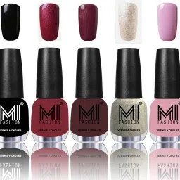 Bold and Beautiful Combo of 5 Extra Shine Power Lasting Nail Polish Combo No-13 Jet Black ,Metallic Red-Gold ,Shimmer Coffee ,Ginger Rust ,Light Lilac-image-1