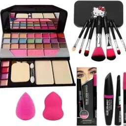 All in one 6155 Makeup kit & Makeup Brushes with 2 Pc Makeup puff + 3 in1 Combo Set-3