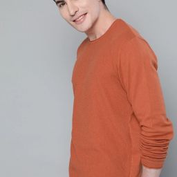 Men Solid Round Neck Brown Sweater-image-82