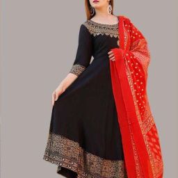Applique Rayon Blend Stitched Anarkali Gown-image-48