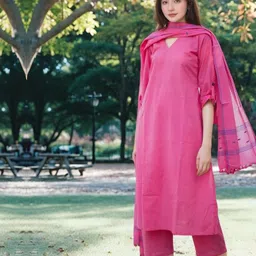 KALINI V-Neck Straight Kurta With Trousers & Dupatta-18