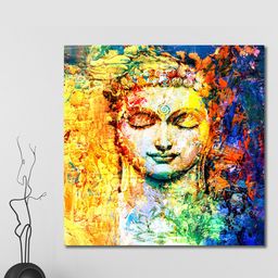 999Store Multicoloured Hand-Painted Buddha Face Wall Painting-image-70
