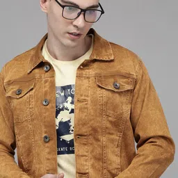 Voi Jeans Men Brown Pure Cotton Washed Denim Jacket-image-11