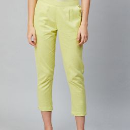 AURELIA Women Lime Green Solid Cropped Regular Trousers-image-20