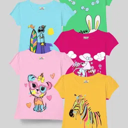 KUCHIPOO Girls Pack of 5 Printed Round Neck T-shirt-picture-48