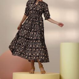 Libas Women Floral Printed Cotton Empire Midi Dress-image-16