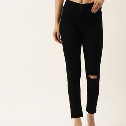 FOREVER 21 Women Black Slash Knee Stretchable Jeans-image-76