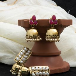 Yellow Chimes Set of 2 Gold-Plated Jhumkas Earrings-7