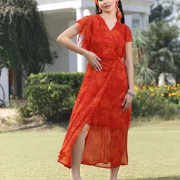 plusS V Neck Floral Print Flutter Sleeve Wrap Dress-picture-26