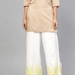 W Women White & Lime Green Printed Straight Palazzos-picture-11