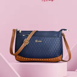Exotic Blue Colourblocked PU Sling Bag with Quilted-19