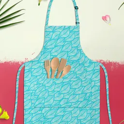 ArtzFolio Kids Turquoise Blue & White Printed Cotton Aprons-35