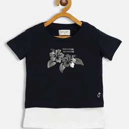 Gini and Jony Girls Navy Blue Floral Print Top with Inner-image-4