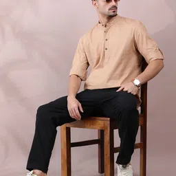 FILORI STUDIO Checked Band Collar Short Pure Cotton Kurta-image-75