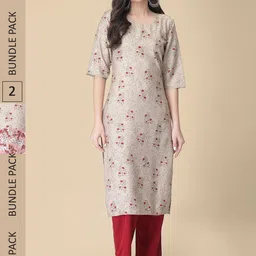 KALINI Pack Of 2 Floral Printed Round Neck Straight Kurta-picture-24
