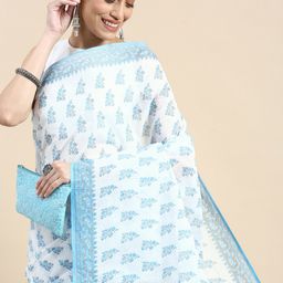 SHANVIKA Floral Pure Cotton Block Print Saree-image-71