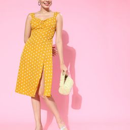 Berrylush Women Bright Yellow Polka Dots Sweetheart Neck Dress-image-64