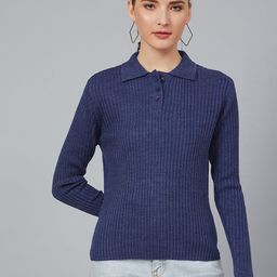 Cayman Women Navy Blue Solid Pullover Acrylic Sweater-image-92