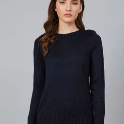 Cayman Women Navy Blue Solid Acrylic Pullover-picture-26