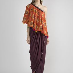 Pernia Pop-Up Shop By PRIYANKA SINGH Women Orange & Brown Printed Top with Skirt-image-34