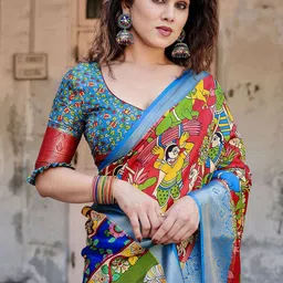 DIVASTRI Kalamkari Printed Zari Kanjeevaram Saree-57
