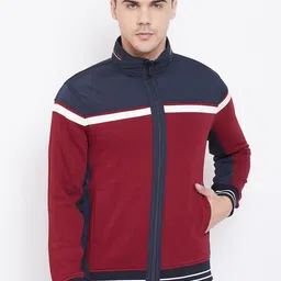 Octave Men Maroon & Navy Blue Colourblocked Sweatshirt-image-86