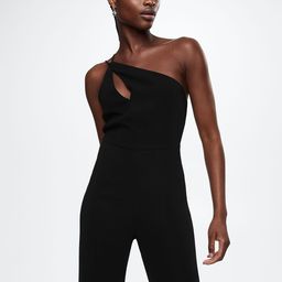 MANGO Black Solid Asymmetric Neck Jumpsuit-picture-21
