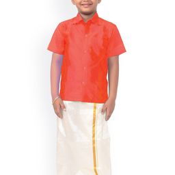 Thangamagan Boys Orange & White Solid Shirt and Veshti-41