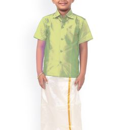 Thangamagan Boys Green & White Solid Shirt and Veshti-image-62