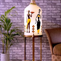 POSH-N-PLUSH Off-White & Black Printed Twist & Turn Tripod Lamp-18