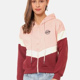 Campus Sutra Women Pink & Maroon Colourblocked Hooded Sweatshirt-image-15
