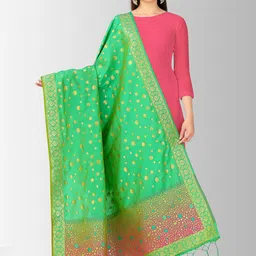 MIMOSA Green Woven Design Dupatta-picture-48