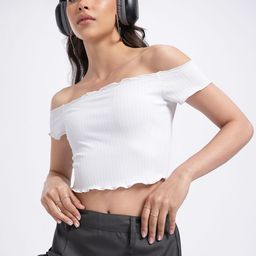glitchez Texture Talk Self-Striped Bardot Top-image-61