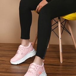 HERE&NOW Women Pink Faux Leather Textured Sneakers-picture-47