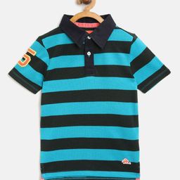 Cherry Crumble Boys Blue & Olive Green Striped Polo Collar T-shirt-image-53