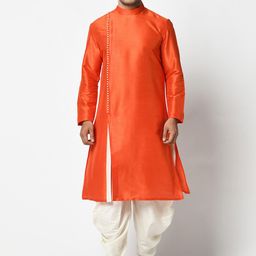 DEYANN Men Orange & Off-White Solid Kurta with Pyjamas-45