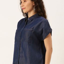 Flying Machine Women Blue Solid Top-image-82