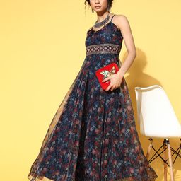 Yufta Women Deep Navy Blue Ethnic Motifs Bustier Dress-image-24