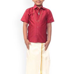 Thangamagan Boys Maroon & Off-White Solid Shirt and Veshti-image-52