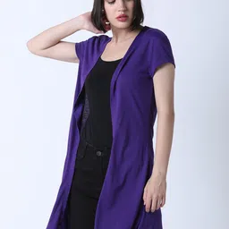 Huetrap Women Purple Solid Open Front Longline Shrug-image-9