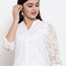 Ayaany Women White Self Design Shirt Style Top-image-78