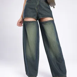 glitchez Women Classic Twist Baggy High-Rise Heavy Fade Cut Out Jeans-image-16
