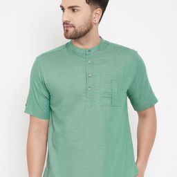 even Men Green Solid Straight Kurta-45